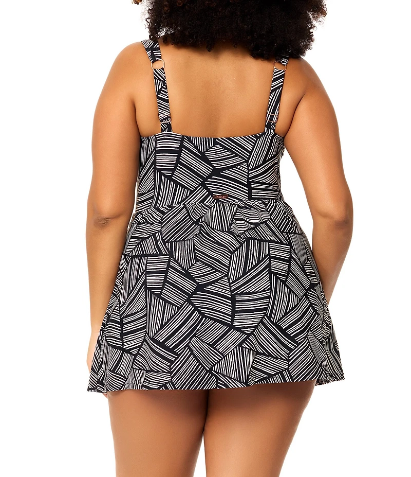 Raisins Curve Plus Size Calabria Hidden Hill Square Neck Swim Dress