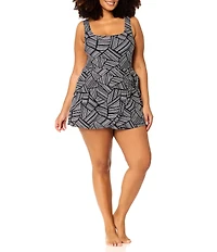 Raisins Curve Plus Size Calabria Hidden Hill Square Neck Swim Dress