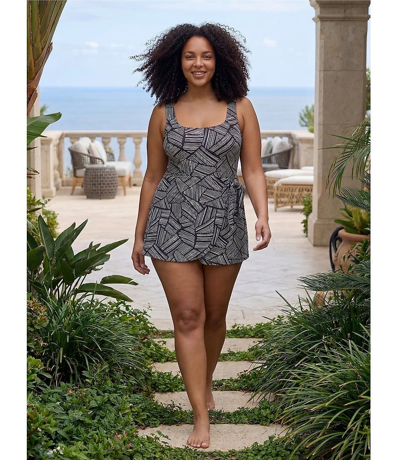Raisins Curve Plus Size Calabria Hidden Hill Square Neck Swim Dress