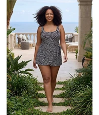 Raisins Curve Plus Size Calabria Hidden Hill Square Neck Swim Dress