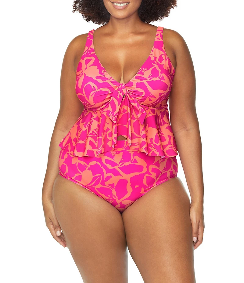 Raisins Curve Plus Size Havana Rose Topanga V-Neck Underwire Tankini Swim Top