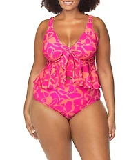 Raisins Curve Plus Size Havana Rose Topanga V-Neck Underwire Tankini Swim Top