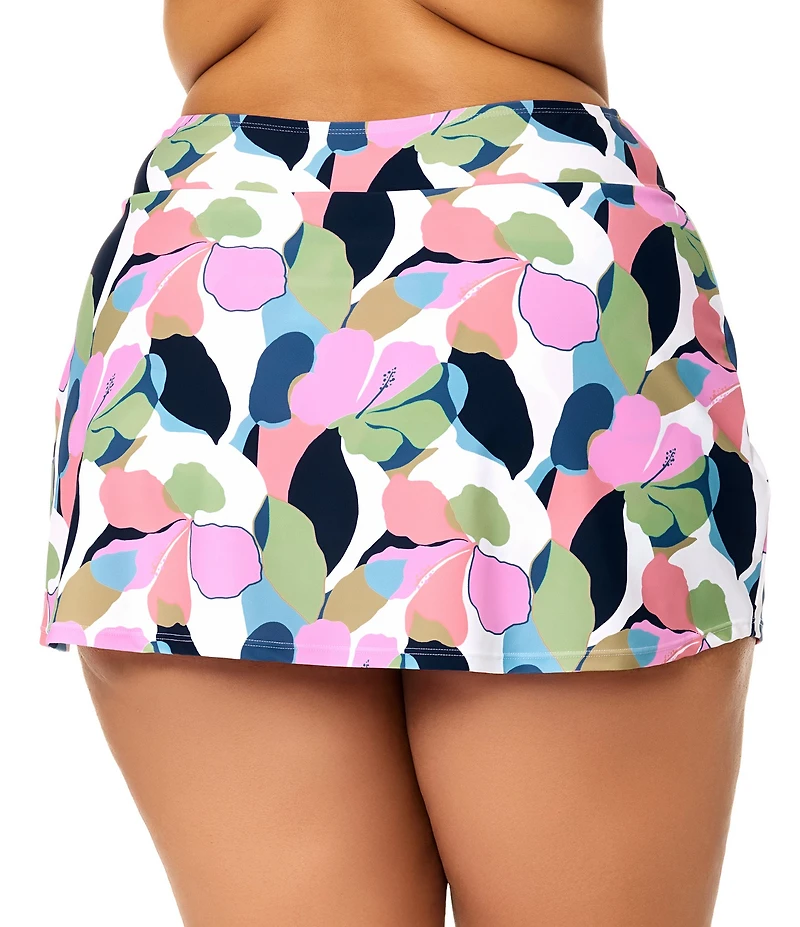 Raisins Curve Plus Size Hibiscus Road High Waist Skirted Swim Bottom