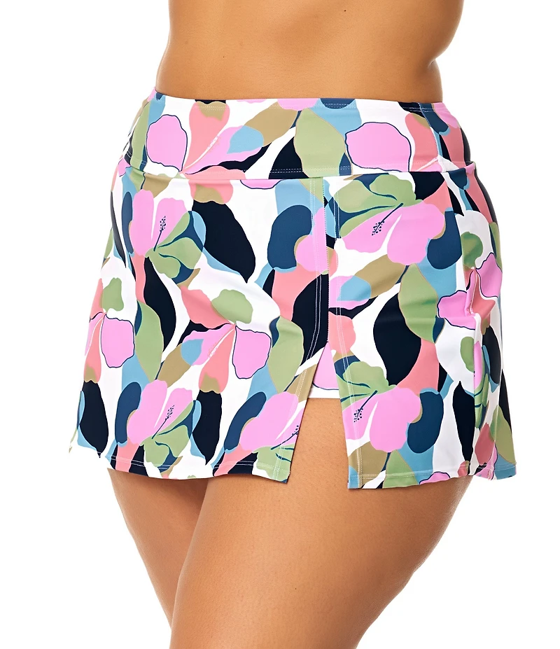 Raisins Curve Plus Size Hibiscus Road High Waist Skirted Swim Bottom