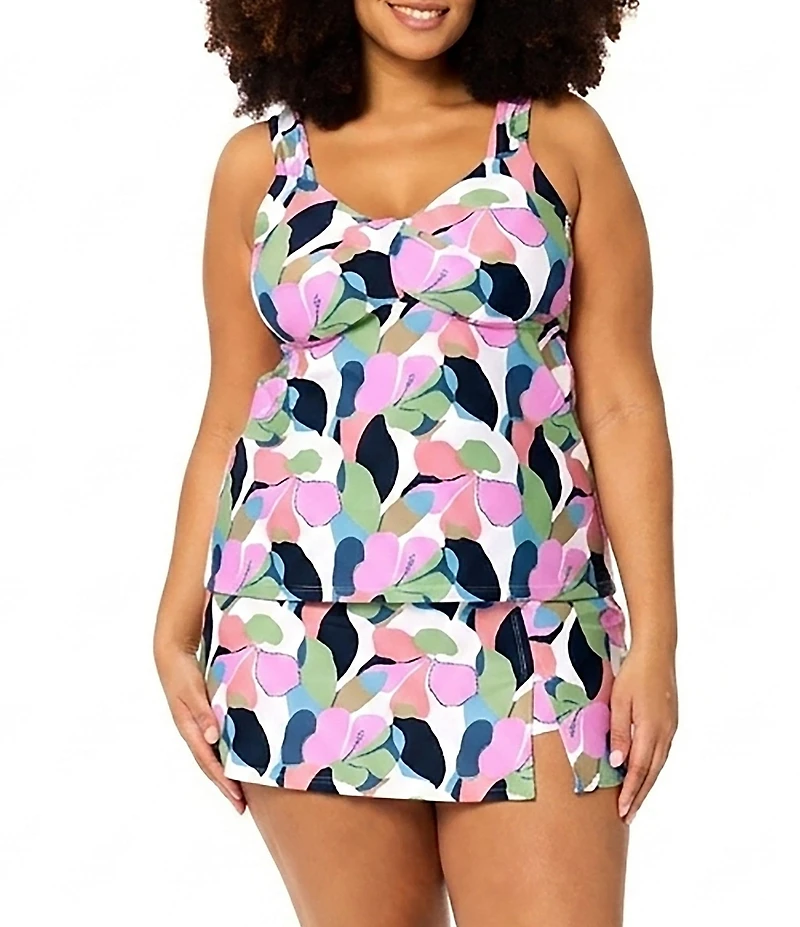 Raisins Curve Plus Size Hibiscus Road High Waist Skirted Swim Bottom