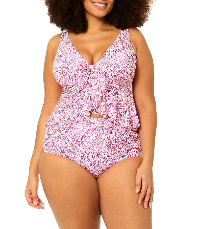 Raisins Curve Plus Size Island Dotted Keyhole Tie Back High Waist Swim Bottom