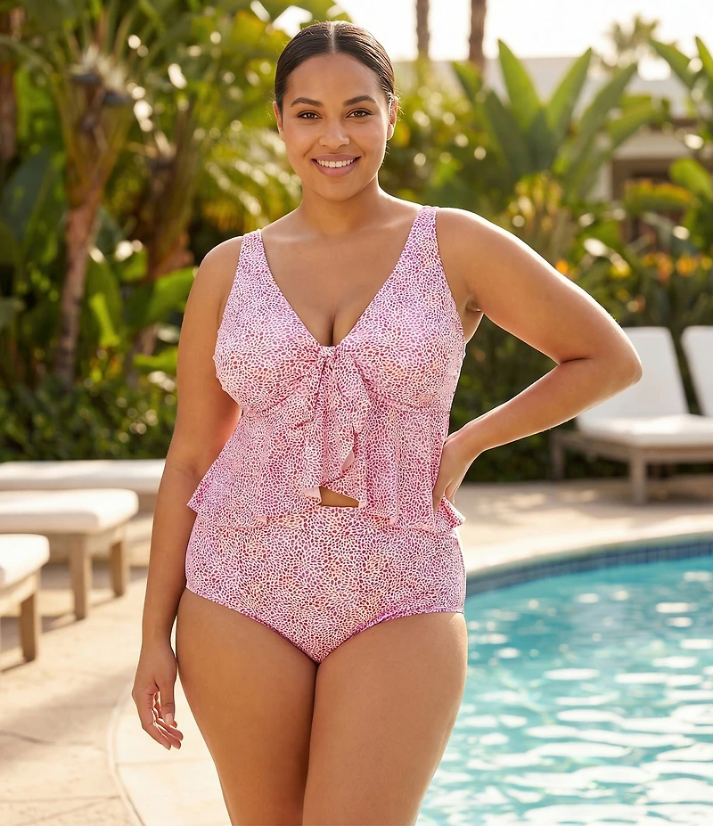 Raisins Curve Plus Size Island Dotted Keyhole Tie Back High Waist Swim Bottom