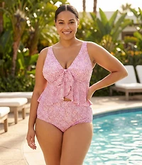Raisins Curve Plus Size Island Dotted Keyhole Tie Back High Waist Swim Bottom