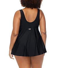 Raisins Curve Plus Size Lucia Solid V-Neck Cross Front Twist One Piece Swimdress