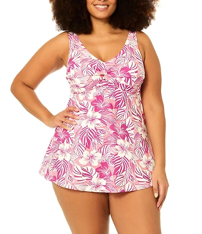 Raisins Curve Plus Size Lucia V-Neck Front Twist One Piece Swim Dress