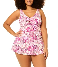 Raisins Curve Plus Size Lucia V-Neck Front Twist One Piece Swim Dress