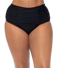 Raisins Curve Plus Size Malo Solid High Waist Shirred Swim Bottom
