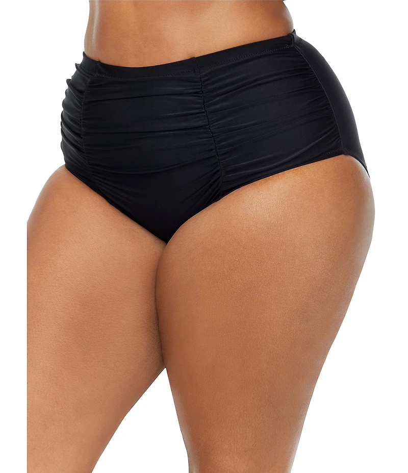 Raisins Curve Plus Size Malo Solid High Waist Shirred Swim Bottom