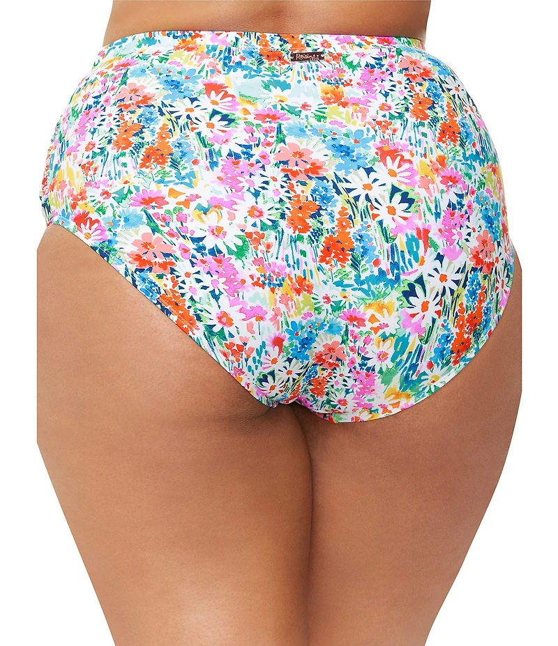 Raisins Curve Plus Size Saltwater Daisy Costa Shirred Tummy Control High Waist Swim Bottom