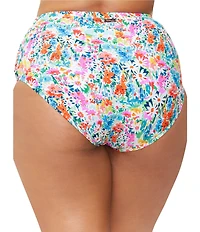 Raisins Curve Plus Size Saltwater Daisy Costa Shirred Tummy Control High Waist Swim Bottom