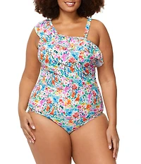 Raisins Curve Plus Size Saltwater Daisy Costa Shirred Tummy Control High Waist Swim Bottom
