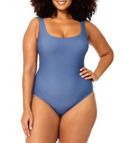 Raisins Curve Plus Size Shaka Square Neck Lace Up Back One Piece Swimsuit