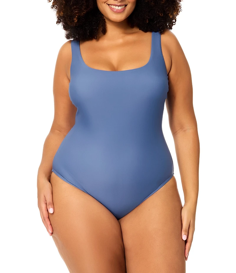 Raisins Curve Plus Size Shaka Square Neck Lace Up Back One Piece Swimsuit