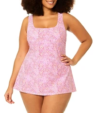 Raisins Curve Plus Size Triana Dotted Square Neck Underwire Bra One Piece Swim Dress