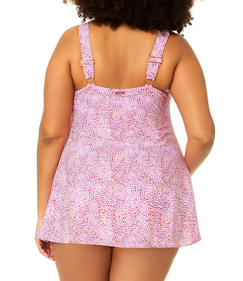 Raisins Curve Plus Size Triana Dotted Square Neck Underwire Bra One Piece Swim Dress