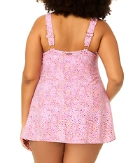 Raisins Curve Plus Size Triana Dotted Square Neck Underwire Bra One Piece Swim Dress