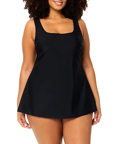 Raisins Curve Plus Size Triana Square Neck Sleeveless One Piece Swim Dress