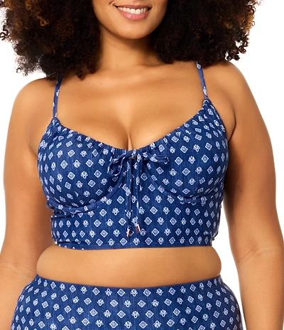 Raisins Curves Plus Size Patrice Maliblue Scoop Neck Underwire Crop Swim Top