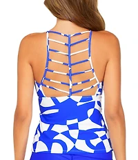 Raisins Divn In St Croix Abstract Print High Neck Strappy Tankini Swim Top
