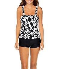 Raisins Field Day Tulum Floral Square Neck Ruched Strap Tankini Swim Top