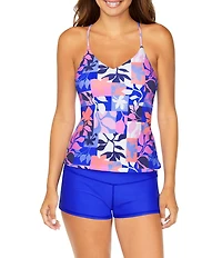 Raisins Made You Look Macrame Back Floral V-Neck Tankini Swim Top