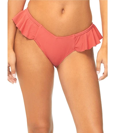 Raisins Seastar Solids Cabo Textured Ribbed Ruffle V-Waist Hipster Swim Bottom