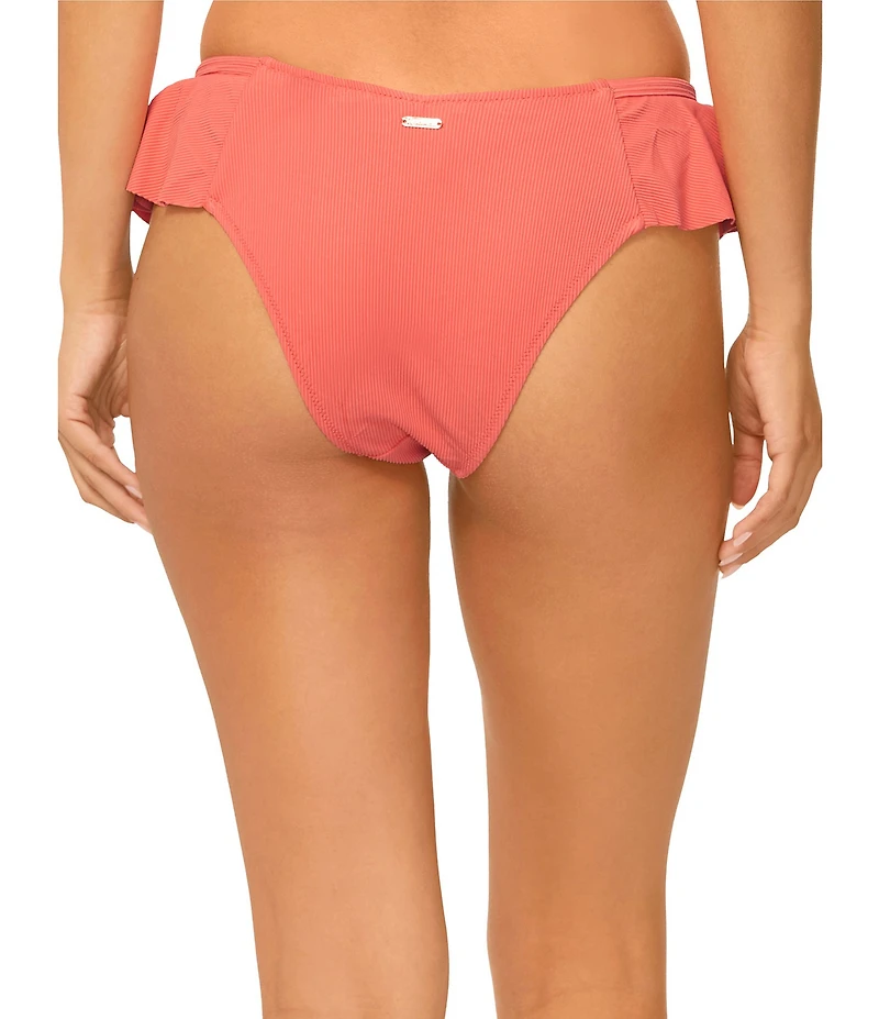 Raisins Seastar Solids Cabo Textured Ribbed Ruffle V-Waist Hipster Swim Bottom