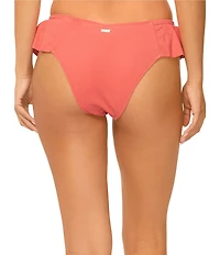 Raisins Seastar Solids Cabo Textured Ribbed Ruffle V-Waist Hipster Swim Bottom
