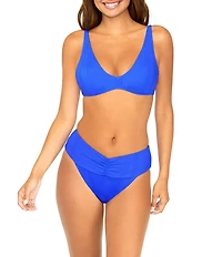 Raisins Souls Solids Rib Texture Soft V-Waist Shirred Hipster Swim Bottom