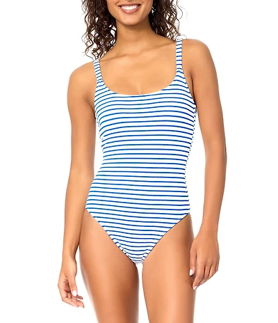 Raisins Straight Up Stripe Texture Scoop Neck One Piece Swimsuit