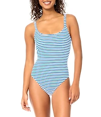 Raisins Straight Up Stripe Texture Scoop Neck One Piece Swimsuit