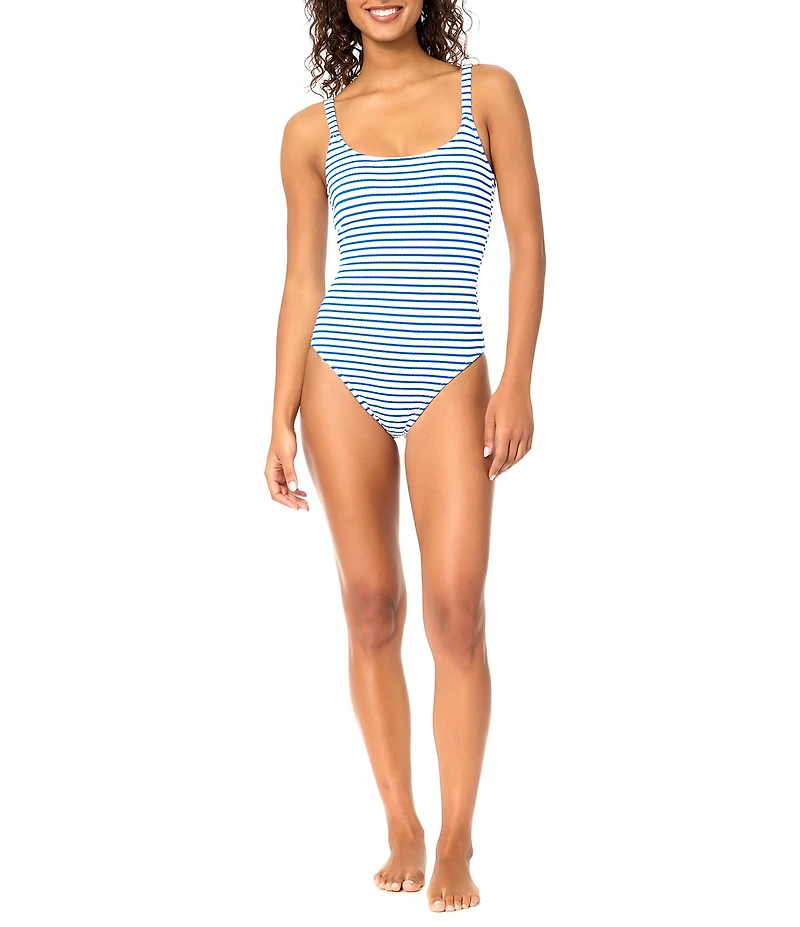 Raisins Straight Up Stripe Texture Scoop Neck One Piece Swimsuit