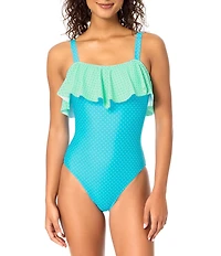 Raisins Twin Dots Ruffle Straight Neck One Piece Swimsuit