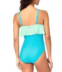 Raisins Twin Dots Ruffle Straight Neck One Piece Swimsuit