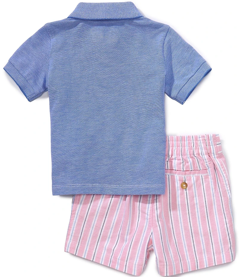 Ralph Lauren Baby Boys Short Sleeve Oxford Mesh Polo Shirt & Striped Shorts Set