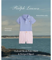 Ralph Lauren Baby Boys Short Sleeve Oxford Mesh Polo Shirt & Striped Shorts Set