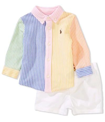 Ralph Lauren Baby Boys Long Sleeve Mixed-Media Fun Shirt & Chino Shorts Set