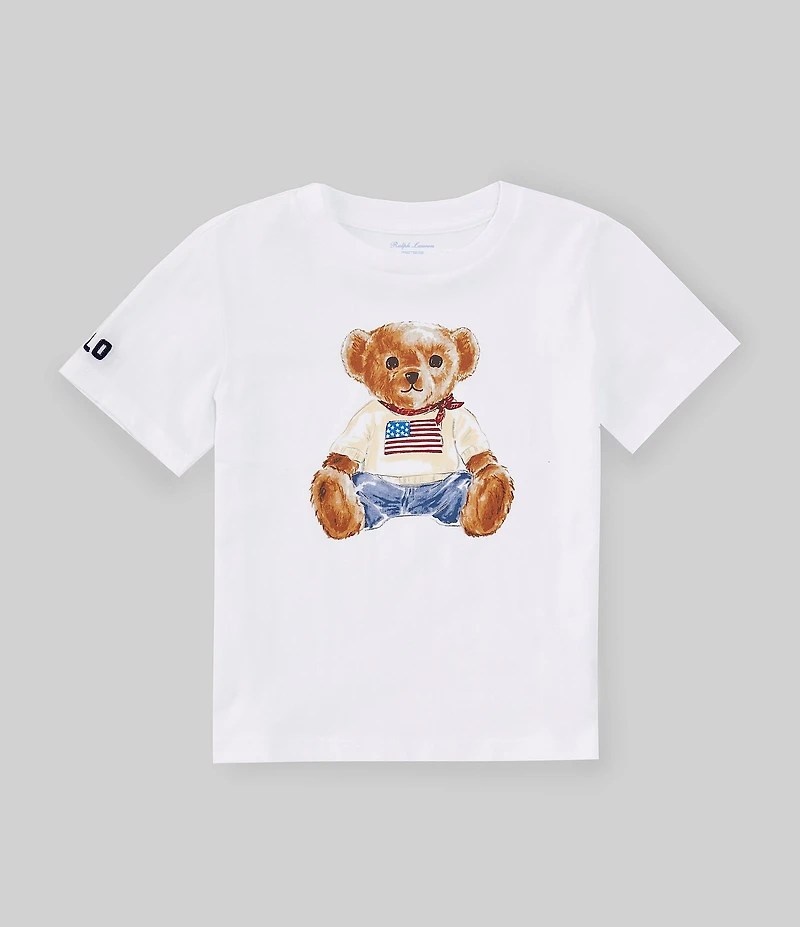 Ralph Lauren Baby Boys Short Sleeve American Flag Polo Bear Jersey T-Shirt