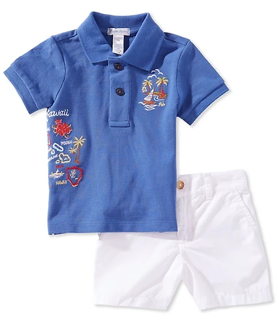 Ralph Lauren Baby Boys Cotton Short-Sleeve Embroidered Mesh Polo & Twill Shorts Set