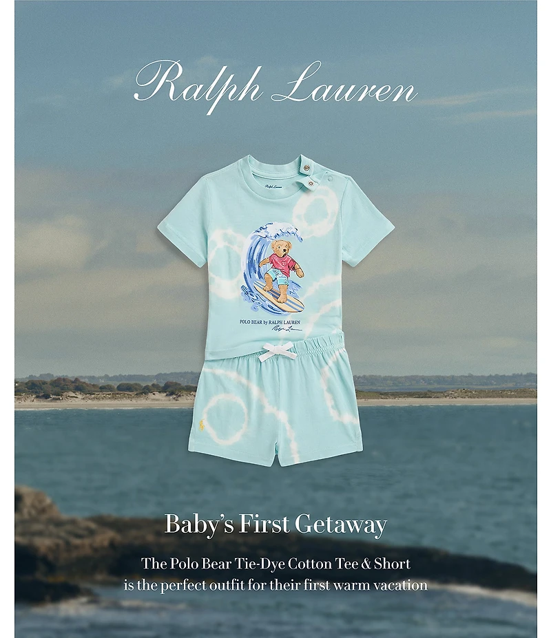 Ralph Lauren Baby Boys Cotton Short-Sleeve Polo Bear Tie-Dye T-Shirt & Matching Shorts Set