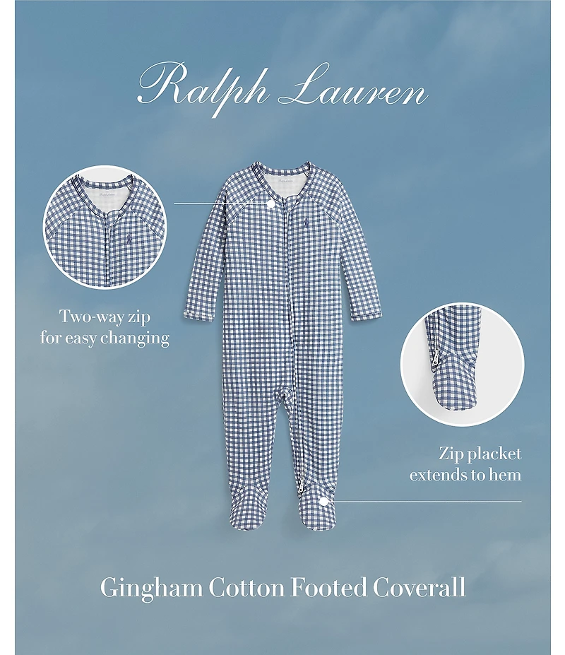 Ralph Lauren Baby Boys Long Sleeve Gingham Cotton Footie