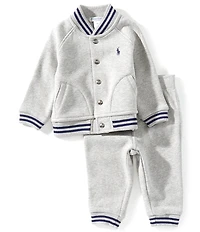 Ralph Lauren Baby Boys Long-Sleeve Fleece Baseball Jacket & Matching Jogger Pants Set