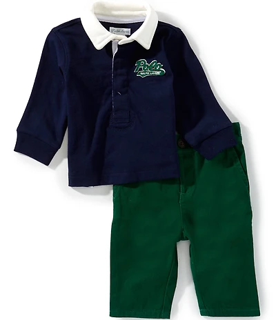 Ralph Lauren Baby Boys Long-Sleeve Logo Rugby Shirt & Coordinating Chino Pants Set