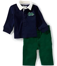 Ralph Lauren Baby Boys Long-Sleeve Logo Rugby Shirt & Coordinating Chino Pants Set