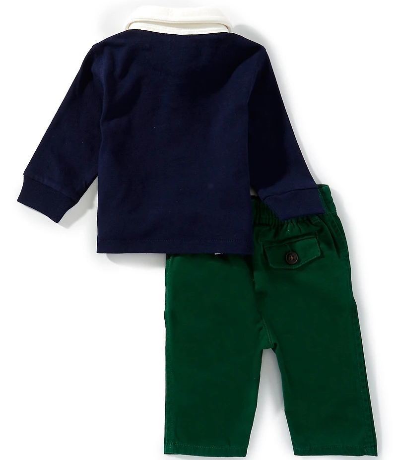 Ralph Lauren Baby Boys Long-Sleeve Logo Rugby Shirt & Coordinating Chino Pants Set